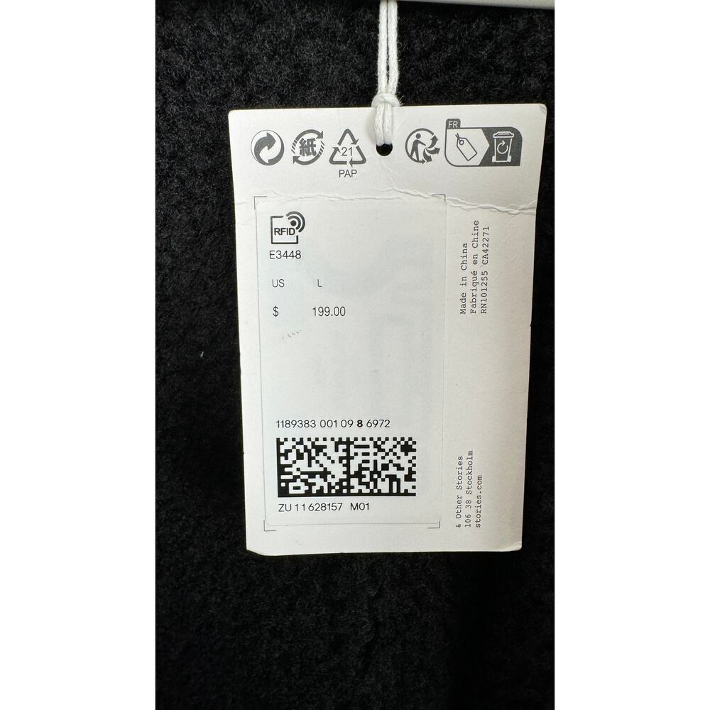 & Other Stories Stockholm Aviator Jacket Womens Large Black New Faux Shearling - Picture 11 of 16